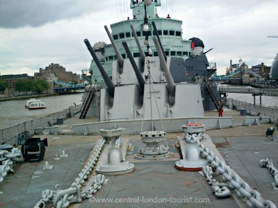 HMS Belfast, London. Out on Deck.